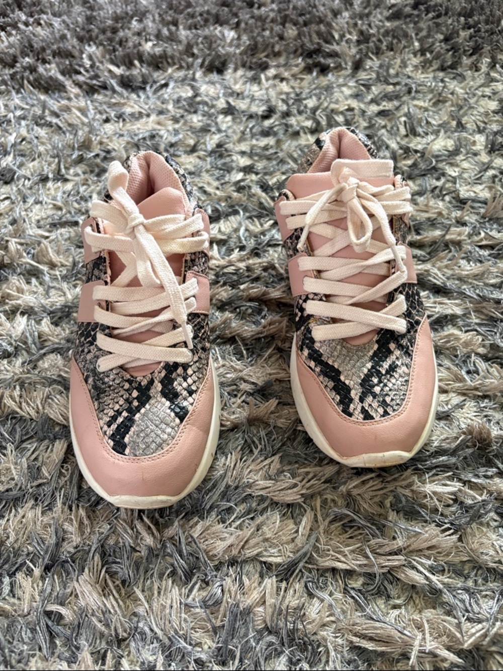 Silvian Heach Italian Women's Pink Snake-Print Fashion Leather Sneakers Size 6